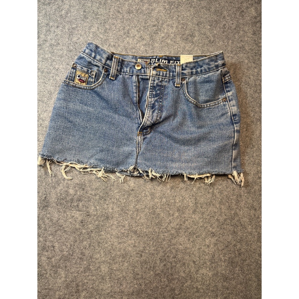 Cruel Girl Slim Mini Skirt Womens 11 Blue Cotton Medium Wash Raw Hem Minimalist